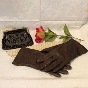 Vintage Faux Leather Ladies Driving Gloves Brown
